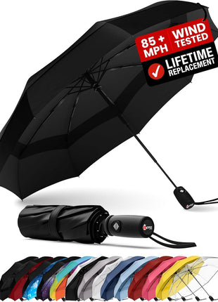REPEL Windproof Travel Umbrella - Compact & Withstands Winds up to 85MPH, Strongest Premium Auto Folding Umbrella for Rain and Sun - Durable, Light & Portable for Women & Men, Fits Backpack & Cars
