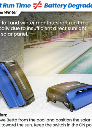 Betta SE Solar Powered Automatic Robotic Pool Surface Skimmer Cleaner with 24/7 Continuous Cleaning Battery Power and Re-Engineered Twin Salt Chlorine Tolerant Motors (Blue)