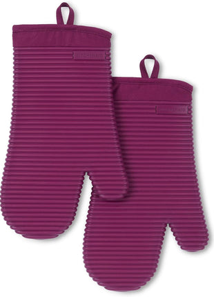 KITCHENAID Ribbed Soft Silicone Oven Mitt 2 Pack Set, 7.5 inchx13 inch, Milkshake