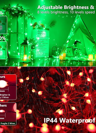 BrizLabs Color Changing Fairy String Lights 66ft 200 LED for Xmas Halloween | RGB; Rainbow; Music sync; 540+ modes; Brightness & speed adjustable; Plugin; IP44 Waterproof; Remote gold & silver wire light