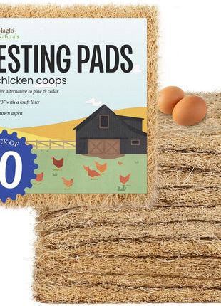 MagJo Aspen Nesting Pads for Chicken Coops - USA Grown Aspen Excelsior Nest Box Liners 13x13-12 Pack