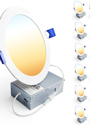 Ensenior 12 Pack 6 Inch LED Recessed Ceiling Light, Dimmable, 2700K-5000K 5CCT, 1200LM 12W 120V, High Brightness Canless Wafer Downlight - ETL&FCC&IC