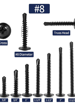 #8 x 1 inch Sheet Metal Screws 100Pcs 410 Stainless Steel Truss Head Fast Self Tapping Screws Black Oxide by SG TZH