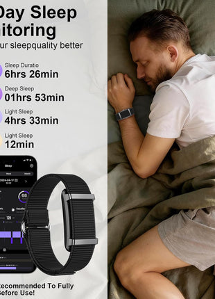 Smart Bracelet Fitness Trackers for Men Women, Smart Watch 24/7 Heart Rate Sleep Stress HRV Monitor, 170+ Sports Modes, 2 Bands, Free APP 02 (Black)
