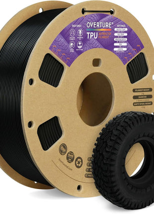 OVERTURE TPU Filament 1.75mm Flexible Roll, 95A Soft 3D Printer Filament, 1kg Spool (2.2 lbs), Fit Most FDM Printer (TPU Black)