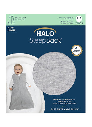 HALO SleepSack, 100% Cotton Wearable Blanket, Swaddle Transition Sleeping Bag, TOG 0.5, Heather Grey, X-Large, 18-24 Months