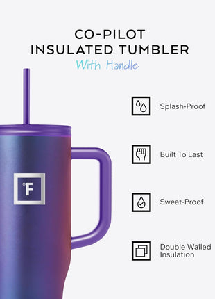 IRON °FLASK 40 oz Co-Pilot Insulated Travel Mug | Insulated Travel Mug with Straw & Flip Cap Lids - Cup Holder Fit, Leakproof, BPA Free (Aurora)