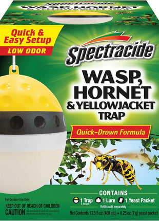 Spectracide Wasp, Hornet & Yellowjacket Trap, Hanging Wasp & Hornet Trap with a Quick-Drown Formula That Submerges & Kills Insects, 1 Count