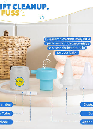 Bubzi Co Quick-Relief Baby Nasal Aspirator, Baby Nose Sucker for Sinus Congestion Relief, Reusable Snot Remover with Storage Case