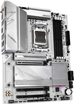 GIGABYTE B650 AORUS Elite AX ICE AMD AM5 ATX Motherboard, Support Ryzen 9000/8000/7000 Series, DDR5, 12+2+2 Power Phase, PCIe 5.0 M.2, USB-C 3.2 Gen 2, WIFI6E, 2.5GbE, EZ-Latch, Q-Flash, RGB Fusion