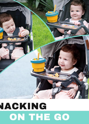 Snack Tray Fits for UPPAbaby Vista/Vista V2/Vista V3/Cruz/Cruz V2/ RumbleSeat/RumbleSeat V2, Stroller Tray with Cup Holder & Recessed Bowl, Dishwasher Safe, Quick Attachment, Folds with Stroller, Grey