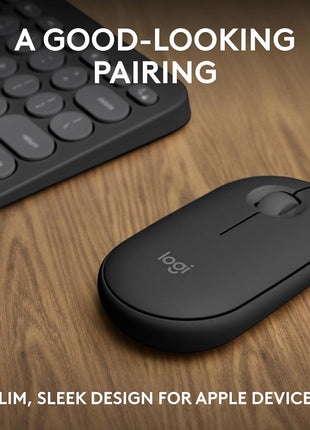 Logitech Pebble 2 Combo for Mac, Wireless Keyboard and Mouse, Slim, Quiet and Portable, Customizable, Bluetooth Mouse and Keyboard, Easy-Switch, for macOS, iPadOS - Tonal Graphite