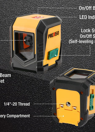 PREXISO Laser Level with Tripod, 65Ft Self Leveling Cross Line Laser Level, Green Line leveler Tool for Hanging Pictures, Home Renovation with LED Indicator & 2 AA Batteries (31-1/2 inch Tripod)
