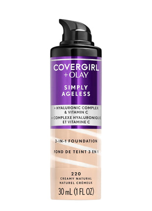 CoverGirl & Olay Simply Ageless 3-in-1 Liquid Foundation, Matte Finish, Hyaluronic & Vitamin C Formula, Creamy Natural, 1 Count