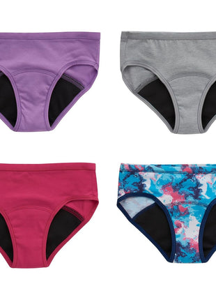 Hanes Girls' Period Underwear Hipsters, Boxer Briefs, Boyshorts, 4 or 6 Pack, Comfort Period Panties, Moderate Protection