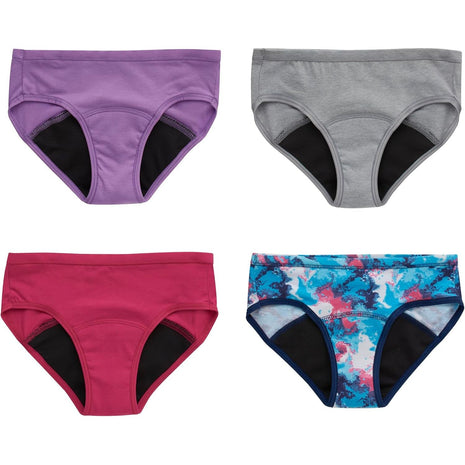 Hanes Girls' Period Underwear Hipsters, Boxer Briefs, Boyshorts, 4 or 6 Pack, Comfort Period Panties, Moderate Protection