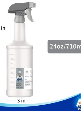 MR.SIGA 24 oz Empty Plastic Spray Bottles for Cleaning Solutions, Heavy Duty Household Reusable Spray Bottles with Measurements and Adjustable Leak Proof Nozzle, 3 Pack
