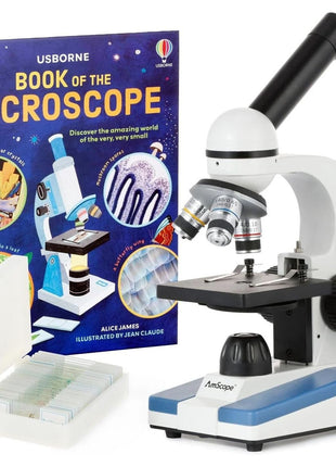AmScope M150 Series Portable LED Monocular Student Compound Microscope - 40X-1000X Magnification - Microscope Kit Includes Dust Cover, 2 Clips & 2 Eyepieces