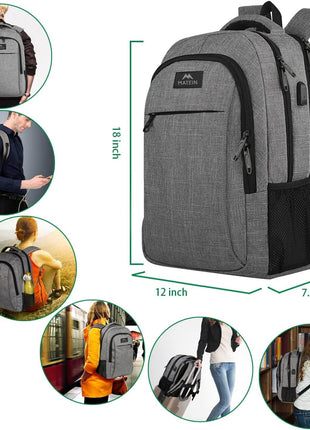 MATEIN Travel Laptop Backpack, Business Anti Theft Slim Sturdy Laptops Backpack with USB Charging Port, Water Resistant College School Computer Bag Gift for Men & Women Fits 15.6 Inch Notebook, Grey