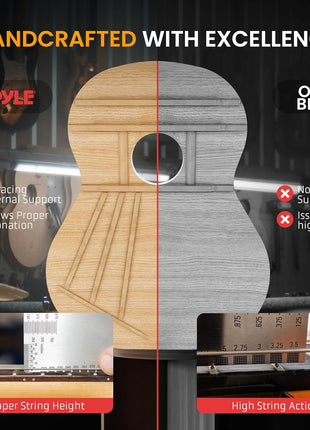 Pyle Beginner Acoustic Guitar Kit, 1/4 Junior Size All Wood Instrument for Kids, Adults, 30 inch Natural Ash