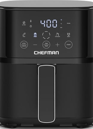 Chefman Air Fryer – 4 QT Compact Airfryer for Quick & Easy Meals in Minutes, Features Hi-Fry Technology for Extra Crisp, Touchscreen Controls with 4 Presets, Nonstick & Dishwasher Safe Basket - Black
