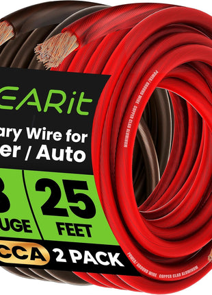 GEARit 8 Gauge Wire, for Automotive Power/Ground, Battery Cable, Car Audio, RV, Amp, CCA, Automotive Wire, Amp Kit, Battery Cables, Wiring Kit, (25 feet Each- Black/Red)