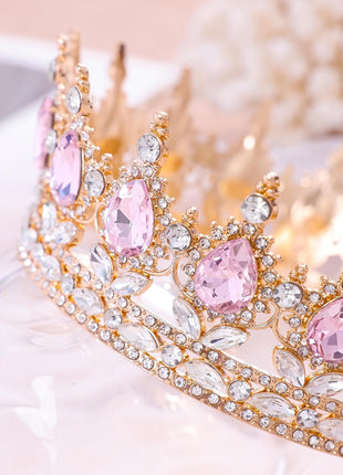 Feltent Pink Queen Crown for Women Crystal Tiara for Girl Rhinestone Wedding Headband for Bride Hair Accessories for Costume Birthday Party Prom Gifts