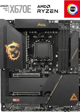 MSI MEG X670E ACE Gaming Motherboard (AMD Ryzen 9000/8000/7000 Series Processors, AM5, DDR5, PCIe 5.0, SATA 6Gb/s, M.2, USB 3.2 Gen 2, Wi-Fi 6E, Bluetooth 5.3, HDMI/DP, EATX)