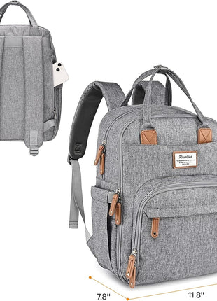 RUVALINO Diaper Bag Backpack-Multifunction Travel Baby Diaper Bag with Changing Pad, Insulated Bottle Holders & Pacifier Case, Large Capacity, Waterproof, Gray