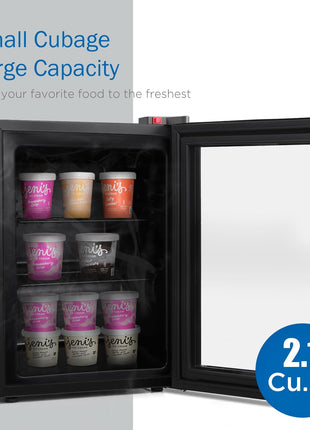 ADT 2.1 Cu Ft Glass Door Display Freezer, Commercial Upright Freezer, -8°F to 14°F with 2 Adjustable Shelves, Ideal for Ice Cream, Premium Spirits, Frozen Desserts & Retail Display
