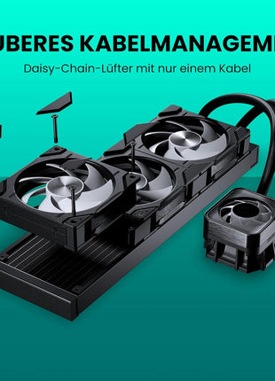 Phanteks Glacier One 420D30 X2 AIO Liquid CPU Cooler, Evolv X2 Aluminum Cap Design, 3X Performance D30-140 D-RGB Fans, for Intel LGA 1851, 1700, 1200, 115x and AMD AM4/AM5 sockets (Black)