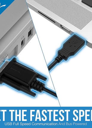 SABRENT USB 2.0 to Serial 9-Pin DB-9 RS-232 Cable, FTDI (CB-FTDI) | 6ft cable; FTDI chipset; connects serial/RS-232 devices to USB; Windows, macOS, Linux; serial to usb adapter; rs232 to usb