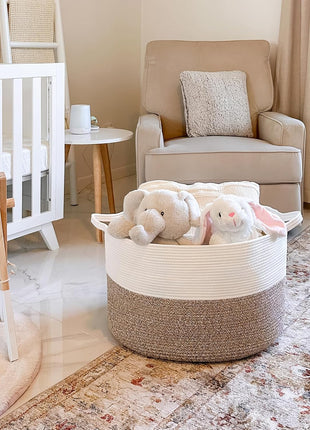 INDRESSME XXXLarge Woven Rope Blanket Basket Living Room Brown, 90L | 21.7" x 13.8" Storage baskets for toys laundry & pillows. Fits living room, bedroom or nursery décor. Soft-touch with handles