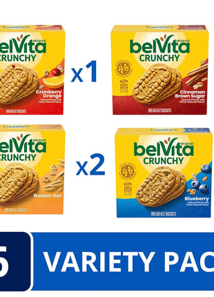 belVita Breakfast Bars Biscuits Variety Pack, 4 Flavors, 30 Total Packs, 6 Boxes (4 Biscuits Per Pack)