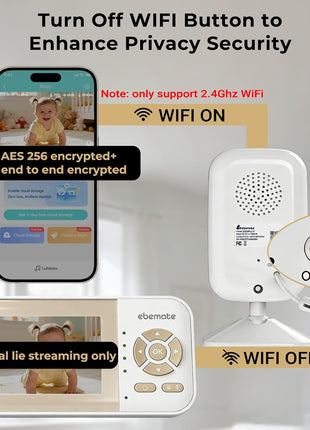 ebemate Update Freedom Wi-Fi Baby Monitor with 2 Camera, 2.8inch LCD Screen Video & Audio with 4 x Zoom Mode & 720P HD Camera, 2-Way Talk Cam with Intelligent Review & Growth Album,1200FT