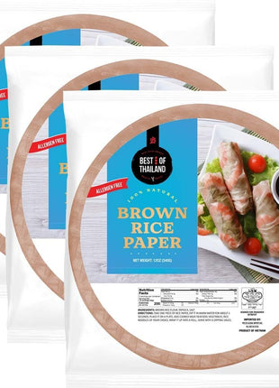 Best of Thailand [Round] Brown Rice Paper Wraps 3 Pack | Perfect for Fresh Spring Rolls & Dumplings | Non-GMO, Gluten-Free, Vegan & Paleo | Kosher for Passover Kitniyot
