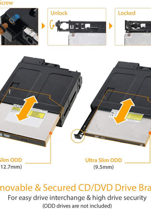 ICY DOCK 2 Bay 2.5 SAS/SATA SSD/HDD & (Ultra) Slim Optical Disk Drive CD DVD ROM Backplane Enclosure for 5.25" Bay | ToughArmor MB602SPO-B