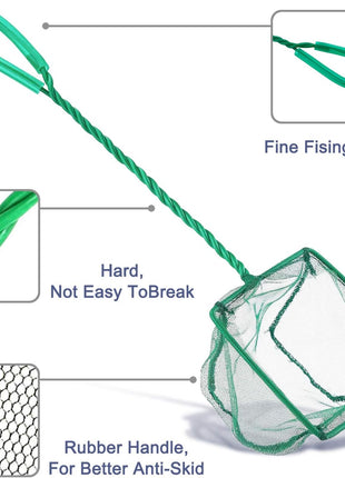 2 Pack Aquarium Fish Nets, DSSPORT 4 Inch Small Mesh Fish Catch Nets with Plastic Handle Green (Pine Green)