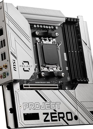 MSI B650M Project Zero Gaming Motherboard (AMD Ryzen 9000/8000/7000 Series Processors, AM5, DDR5, PCIe 4.0, M.2 Slots, SATA 6Gb/s, USB 3.2 Gen 2, HDMI/DP, Wi-Fi 6E, Bluetooth 5.3, 2.5Gbps LAN, mATX)