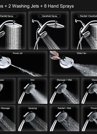 12" High Pressue Rain Shower Head with Handheld, 9 Sprays Hand Showerhead | Shower Heads with Handheld Spray Combo, Dual Head, Built-in Magnetic Docking, Power Jets, 59" Shower Hose, Chrome 1.8GPM