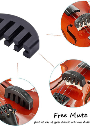 SUEWIO Violin Shoulder Rest for 4/4-3/4 Size, with Collapsible and Height Adjustable Feet, Including a Violin Practice Mute