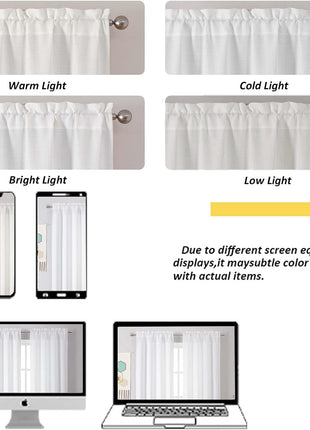Chyhomenyc 2 Panels White Kitchen Curtains 36 Inch Length Tier Curtain, Faux Linen Textured Small Cafe Curtain, Light Filtering Short Window Curtains for Bathroom Basement, 30x36 inch, 2PCS
