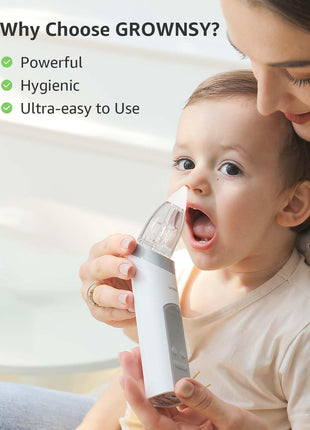 GROWNSY Baby Nasal Aspirator, Electric Nose Sucker, Powerful Suction,Grey | Automatic Nose Cleaner with Soft Silicone Tips, Larger Suction Chamber, Music and Light Soothing Function