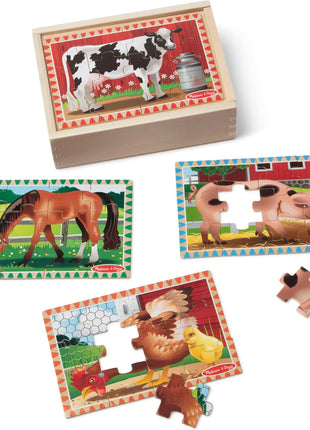 Melissa & Doug 4‐in‐1 Wooden Vehicle Jigsaw Puzzle Set, 48 Pieces with Storage Box, Toddler Puzzle Toy for Kids Ages 3+- FSC Certified