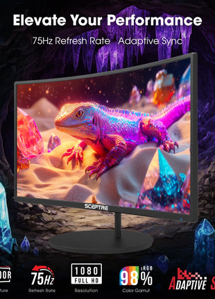 Sceptre Curved 27-inch Prime Monitor up to 100Hz 1080p, HDMI x2, VGA, 99% sRGB, Built-in Speakers, R1500, Machine Black 2025 (C275W-1920RN Series) | HDMI x2, Up to 1080p, VGA, 99% sRGB, Built-in Speakers, R1500, 2025 (Series)