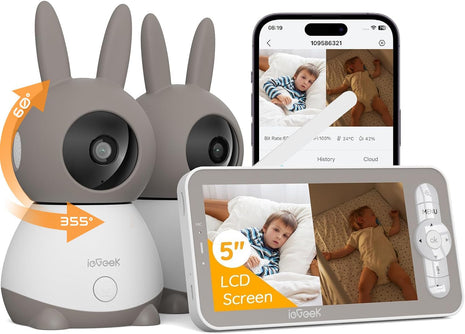 ieGeek 2K Split-Screen Baby Monitor, 5inch Audio Baby Monitor with 2 Cameras, WiFi Smartphone Video Dual Camera, Night Vision, Motion & Cry Detection, Two Way Talk Temper &Humidity Sensor