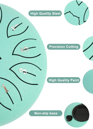 Steel Tongue Drum 6 Inch 11 Notes, C Major Tongue Drum Rain Chime Outside, Chakra Drum for Rain, Rain Drum with mallets for Musical Education Entertainment Zen Meditation Yoga Gifts (malachite)