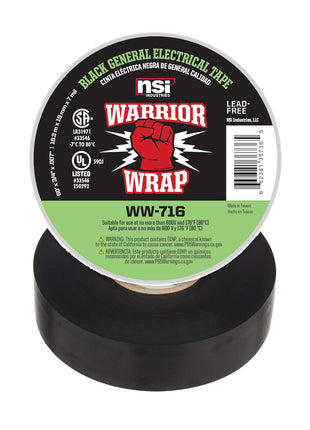 WarriorWrap General 3/4 in. x 60 ft. 7 mil Vinyl Electrical Tape, Black