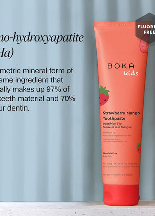 Boka Kids Toothpaste - Fluoride Free Nano Hydroxyapatite Toothpaste | Kids Oral Care - Strawberry Mango - 4 Oz, 1PK
