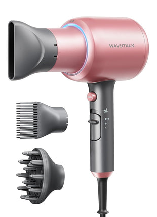 Wavytalk Hair Dryer, Blown Away Ionic Hair Dryer for Curly Hair with Diffuser, 1875W Fast Drying Blow Dryer with Ceramic Technology, 3 Attachments for All Hair Types, Light and Quiet, Rose Gold